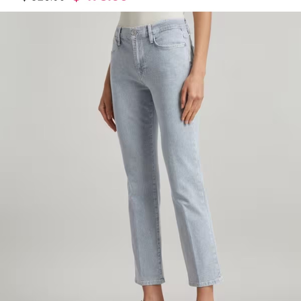 Frame Denim Le High Straight Cropped Blue White Railroad Striped Jeans Size 26